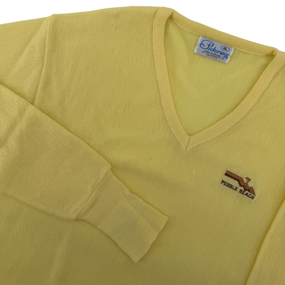 Vintage Pickering V-Neck Sweater Mens XL Yellow Pebble Beach Golf Made in USA‎